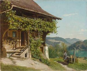 BÜHLER Edouard 1853-1912,Typisches Bauernhaus im Berner Oberland mit Mädche,1883,Zeller 2014-09-18