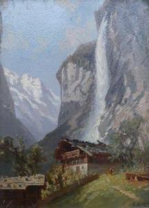 BÜHLER Hans Adolf 1877-1951,Cascade et chalet en Suisse,Marambat-Camper FR 2021-11-10