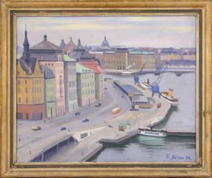 BÜLOW Folke 1905-1961,Stockholmsmotivmed Skeppsbron,Stadsauktion Frihamnen SE 2008-05-26