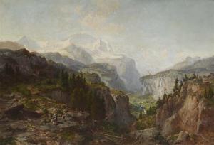 BÜTLER Joseph Niklaus 1822-1885,Alpenlandschaft mit Dorf im Tal,1872,Lempertz DE 2019-03-20