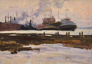 BAïKOV Leonid Petrovich 1918-1994,Ships at Dock,1958,Leonard Joel AU 2015-11-16