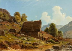 BAADE Knud Andreassen 1808-1879,Milkmaid with cattle by a summer farm,1861,Sotheby's GB 2023-03-23