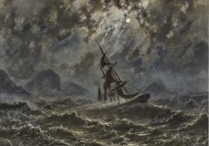 BAADE Knud Andreassen,Sailboat on stormy seas at full moon,19th century,Neumeister 2020-09-23