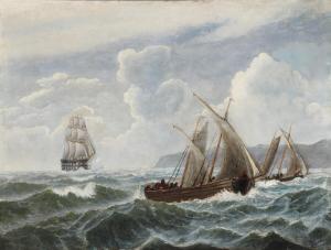 BAAGOE Carl Erik,A battle scene with warship and pirates off a Nort,Bruun Rasmussen 2024-02-05
