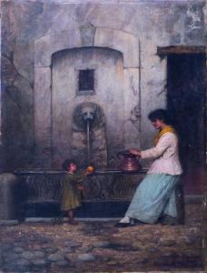 BACCANI Attilio 1844-1889,Maternità presso un fontanile,1889,Eurantico IT 2020-02-25