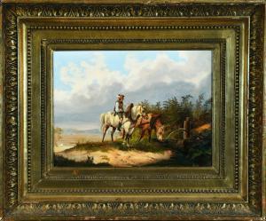 BACH Alois 1809-1893,Reiter mit Pferden an einer Tränke,1840,Allgauer DE 2021-05-06