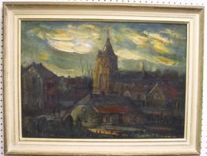 BACH Johannes Martinus 1866-1943,village at night/evening, church amongst other r,Winter Associates 2010-06-07