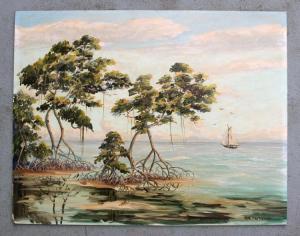 BACHELOR I.R 1900-1900,View Through the Mangroves of a Sailboat,20th,Burchard US 2018-04-22