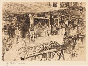 BACHER Otto Henry 1856-1909,The Old Market, Florence,1881,Swann Galleries US 2021-03-04