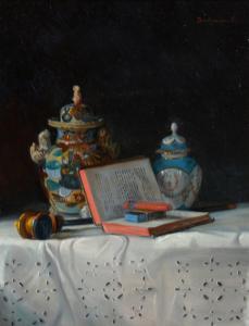 BACHMANN Karoly, Karl 1874-1924,A still-life study with Oriental ceramics a,1925,Anderson & Garland 2019-03-26