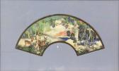 BACHOT J,Fan design, fantasy landscape scene of a maiden in,1910,Ewbank Auctions 2020-03-19