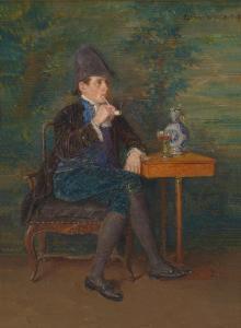 BACHRACH BARÉE Emmanuel 1863-1943,Relaxation with Pipe and Wine,Palais Dorotheum AT 2014-09-18