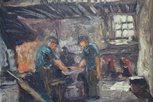 BACK Yngve 1904-1990,Finnish school, impressionist study of blacksmiths,Cuttlestones GB 2019-11-28