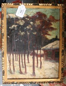BACKER Henrik 1854-1948,View of a Snowy Woodland with Chalets,Tooveys Auction GB 2009-10-06