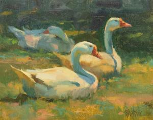 BACKHAUS Kenn 1951,Geese, Sunbathing Along the Anglin River,Hindman US 2023-08-30