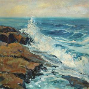 BACKHAUSEN Aage 1908-1966,Breaking waves on a rocky coast at Bornholm,Bruun Rasmussen DK 2012-06-04