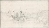BACKHUIJZEN II Ludolf 1717-1782,Drei Angler in einem Boot beim Fischen,Galerie Bassenge 2012-11-29