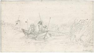 BACKHUIJZEN II Ludolf 1717-1782,Drei Angler in einem Boot beim Fischen,Galerie Bassenge 2012-11-29