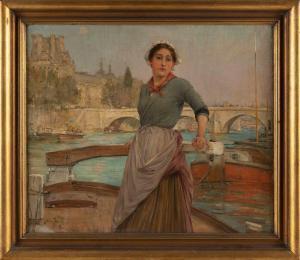 BACON Henry 1839-1912,Seine canal boat passing under the boats Ponte Louvre…,Eldred's US 2023-04-06