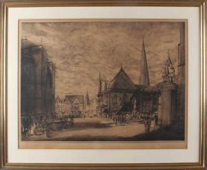 BADEN Heinz 1887-1954,German cityscape with oldtimer,Twents Veilinghuis NL 2017-04-14