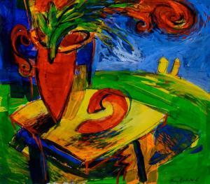 BADENHORST Philip 1957,Abstract Flowers In Red Vase,5th Avenue Auctioneers ZA 2023-05-08