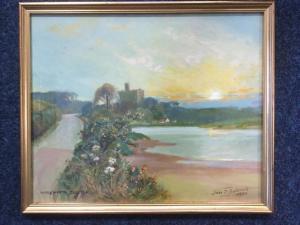 BADENOCH John D,Warkworth Castle with river & road,1930,Jim Railton GB 2016-08-13