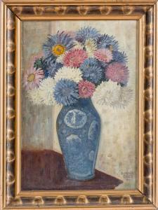 BADER Theresia 1926,Chrysanthemenstrauß in blauer chinesischer Porzell,1926,Leo Spik DE 2017-03-30