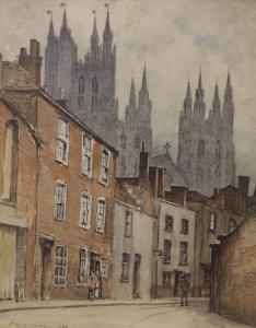 BADHAM Edouard Leslie 1873-1944,Cathedral town street scene,1929,Gorringes GB 2021-07-05