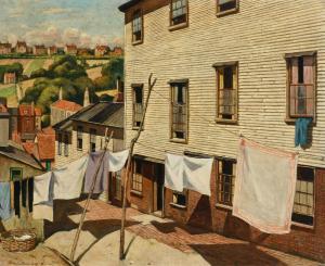 BADHAM Edouard Leslie,Street scene with laundry hanging on the line,1936,Woolley & Wallis 2022-12-14