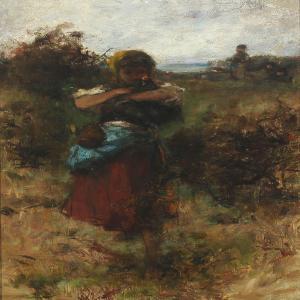 BADITZ Otto 1849-1936,Peasant girl holding a hen,Bruun Rasmussen DK 2015-04-20