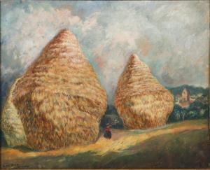 BAER George 1895-1971,haystacks in French rural landscape,Ripley Auctions US 2023-04-29