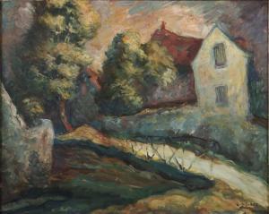 BAER George 1895-1971,scenic homestead in French landscape with bridge,Ripley Auctions US 2023-04-29