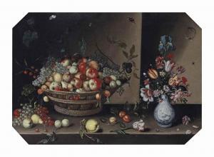 BAERS Johannes 1624-1641,Fruit in a basket and flowers in a Delft porcelain,Christie's GB 2017-07-07