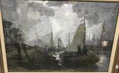BAEYENS Adolf,Estuary scene with moored fishing boats, figures o,Moore Allen & Innocent 2021-06-23