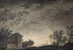 BAGETTI Giuseppe Pietro 1764-1831,Paesaggio con nubi, rovine ed arcobaleno,Sant'Agostino 2021-11-29