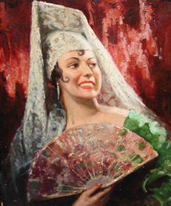 BAGILE A,Spanish woman holding a fan,Gorringes GB 2013-02-06