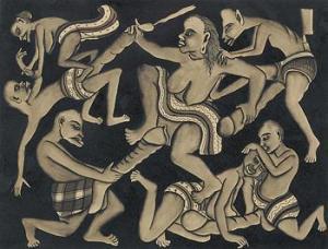 BAGUS KETUT SUNIA IDA 1906-1990,Erotic Scene,1937,Borobudur ID 2011-10-22