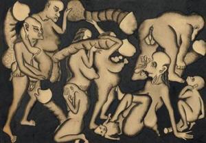 BAGUS KETUT SUNIA IDA 1906-1990,Erotic Scene,1936,Borobudur ID 2011-10-22