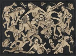 BAGUS KETUT SUNIA IDA 1906-1990,Erotic Scene with Animals,1937,Borobudur ID 2011-10-22