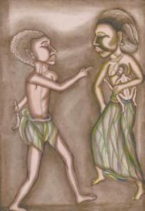 BAGUS KETUT TOGOG IDA 1919-1983,Man and Women Holding a Child,Borobudur ID 2011-10-22