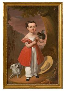 bahin louis joseph 1813-1857,Young child with pet squirrel and small dog,1850,Cowan's US 2009-10-02