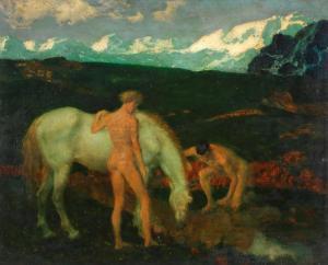 BAIERL Theodor 1881-1932,Horse and two nudes in a mountain landscape,Bonhams GB 2022-11-22