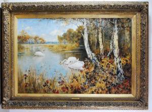 BAILEY Albert E 1890-1904,Swans within an autumnal landscape,Lacy Scott & Knight GB 2020-09-12