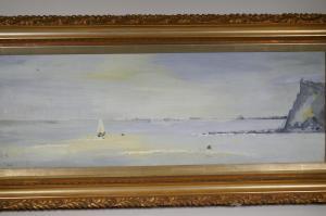 BAILEY,coastal scene with sailing boat and distant moored,Crow's Auction Gallery GB 2022-04-13