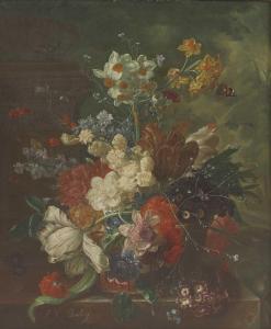 BAILEY Frederick Victor,Still life of a basket of flowers on a stone ledge,1952,Sworders 2022-09-27