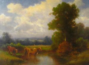 BAILEY GRIFFIN Thomas 1850-1899,Cows at a Brook,Litchfield US 2012-02-15
