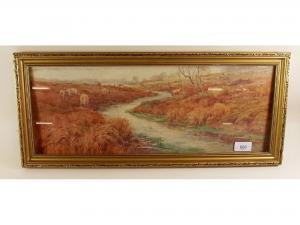 BAILEY J.J,Cattle in heathland landscape with stream,Smiths of Newent Auctioneers GB 2017-03-03