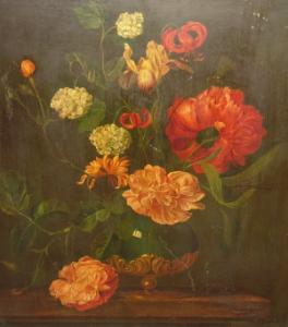 BAILEY J.V,Carnations, rosebuds in an urn with an alighting d,20th century,Rosebery's 2008-02-05