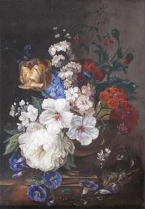 BAILEY J.V 1800-1800,Still life of roses and tulips in a vase with a bi,Woolley & Wallis 2010-12-08