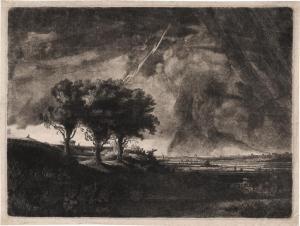 BAILLIE William, Captain 1723-1810,Die Landschaft mit den drei Bäumen (Ansicht auf,Galerie Bassenge 2022-06-01